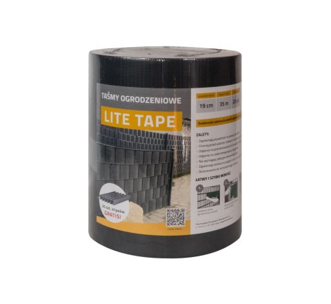 Taśma ogrodzeniowa GRAFIT 19cm x 35mb LITE PVC 450g/m2 + 20 klipsów GRATIS Thermoplast