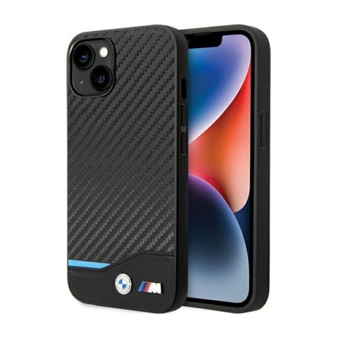 BMW Leather Carbon Blue Line - Etui iPhone 13 (Czarny)