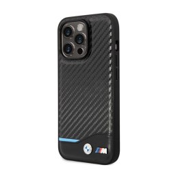 BMW Leather Carbon Blue Line - Etui iPhone 13 Pro (Czarny)