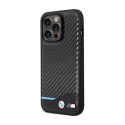 BMW Leather Carbon Blue Line - Etui iPhone 13 Pro Max (Czarny)