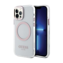 Guess Metal Outline MagSafe - Etui iPhone 12 / iPhone 12 Pro (przezroczysty / różowy)