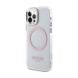 Guess Metal Outline MagSafe - Etui iPhone 12 / iPhone 12 Pro (przezroczysty / różowy)