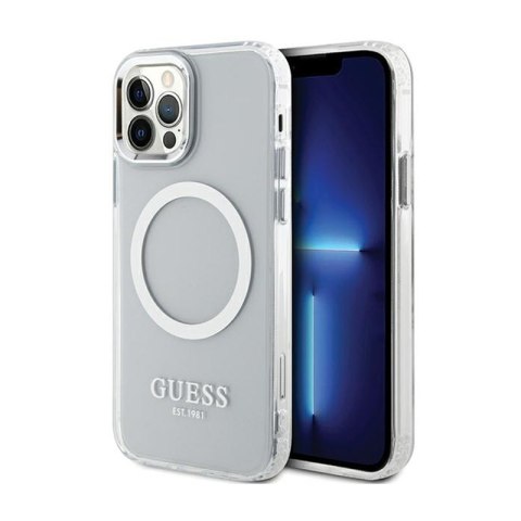 Guess Metal Outline MagSafe - Etui iPhone 12 / iPhone 12 Pro (przezroczysty / srebrny)