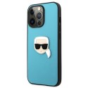 Karl Lagerfeld PU Leather Karl's Head Metal - Etui iPhone 13 Pro Max (niebieski)