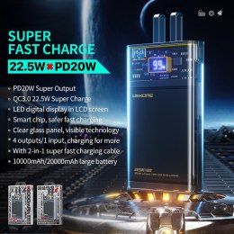 WEKOME WP-325 Vanguard Series - Power bank 20000 mAh Super Charging z wbudowanym kablem USB-C & Lightning PD 20W + QC 22.5W (Cza