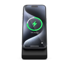 Crong MagSpot Stand - Ładowarka bezprzewodowa 2w1 z MagSafe do iPhone i AirPods (czarny)