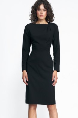 Sukienka Czarna sukienka z zakładkami na dekolcie S227 Black - Nife Nife
