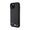 BMW Leather Carbon Blue Line - Etui iPhone 15 Plus (czarny)