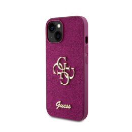 Guess Glitter Script Big 4G - Etui iPhone 15 (fioletowy)