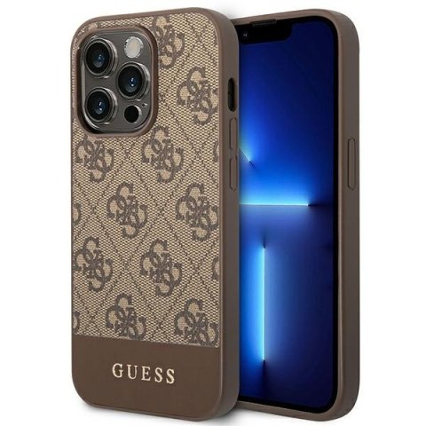 Guess 4G Bottom Stripe Metal Logo Collection - Etui iPhone 14 Pro Max (brązowy)