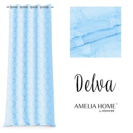 Firana DELVA kolor błękitny haftowany motyw boho przelotki przelotki srebrne woal 140x250 ameliahome - SCURT/AH/DELVA/EYELETS/BA