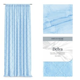 Firana DELVA kolor błękitny haftowany motyw boho taśma taśma woal 140x250 ameliahome - SCURT/AH/DELVA/PLEAT/BABYBLUE/140X250