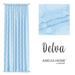 Firana DELVA kolor błękitny haftowany motyw boho taśma taśma woal 140x270 ameliahome - SCURT/AH/DELVA/PLEAT/BABYBLUE/140X270