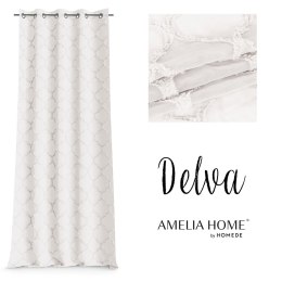 Firana DELVA  kremowy haftowany motyw boho przelotki przelotki srebrne woal 140x270 ameliahome - SCURT/AH/DELVA/EYELETS/CRE