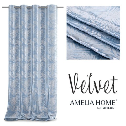 Zasłona SILVERLEAVES kolor błękitny   przelotki srebrne velvet 140x245 AmeliaHome - CURT/AH/VELVET/SILVERLE