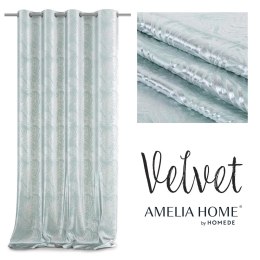 Zasłona SILVERLEAVES kolor miętowy   przelotki srebrne velvet 140x245 AmeliaHome - CURT/AH/VELVET/SILVERLEA