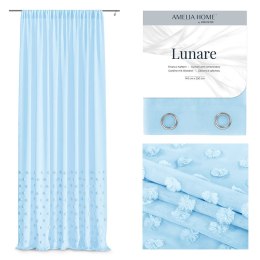 Firana LUNARE kolor błękitny haftowany motyw boho taśma taśma woal 140x250 ameliahome - SCURT/AH/LUNARE/PLEAT/BABYBLUE/140X250