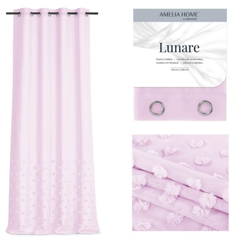 Firana LUNARE  różowy haftowany motyw boho przelotki przelotki srebrne woal 140x250 ameliahome - SCURT/AH/LUNARE/EYELETS/PI