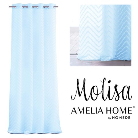 Firana MOLISA  błękitny haftowany motyw boho przelotki srebrne woal 140x250 ameliahome - SCURT/AH/MOLISA/EYELETS/BABYBLUE/1