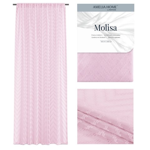 Firana MOLISA kolor różowy haftowany motyw boho taśma woal 140x270 ameliahome - SCURT/AH/MOLISA/PLEAT/PINK/140X270