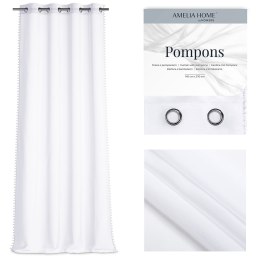 Firana POMPONS kolor biały przelotki przelotki srebrne woal 140x270 ameliahome - SCURT/AH/POMPONS/EYELETS/140X270