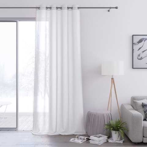 Firana POMPONS kolor biały przelotki przelotki srebrne woal 140x270 ameliahome - SCURT/AH/POMPONS/EYELETS/140X270