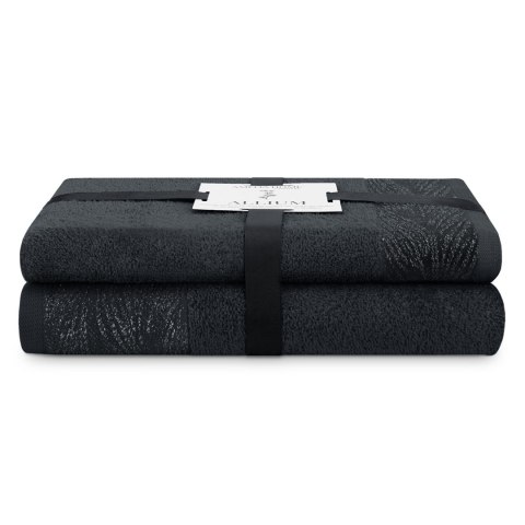 Ręcznik ALLIUM kolor czarny styl klasyczny 50x90+70x130 ameliahome - TOWEL/AH/ALLIUM/BLACK/SET50x90+70x130