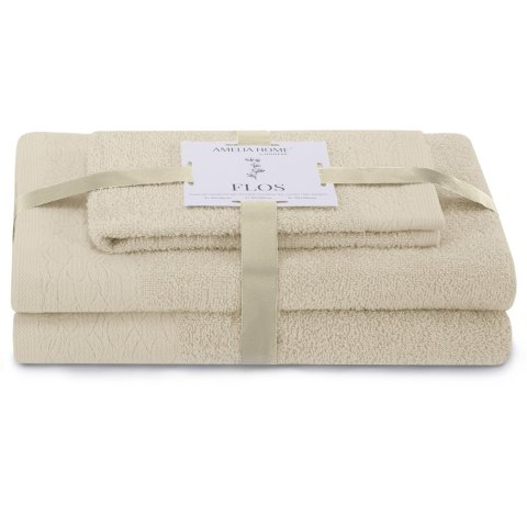 Ręcznik FLOS kolor beżowy styl klasyczny 30x50+50x90+70x130 ameliahome - TOWEL/AH/FLOS/BEIGE/SET30x50+50x90+70x130