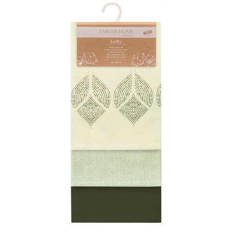 Ręcznik kuchenny LETTY kolor butelkowa zieleń drukowany motyw nowoczesny 50x70 ameliahome - KIT/AH/LETTY/MIX/STAMP/OLIVES/3PACK/