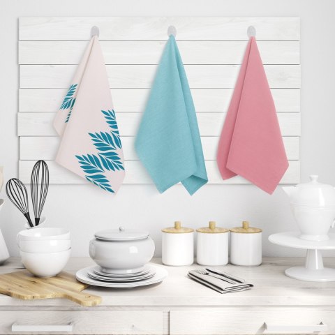Ręcznik kuchenny LETTY kolor różowy drukowany motyw nowoczesny styl nowoczesny 50x70 ameliahome - KIT/AH/LETTY/MIX/LEAVES/TURQ&P