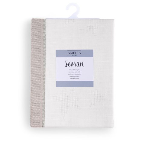 Obrus SEVRAN kolor beżowy gładki motyw klasyczny 140x400 ameliahome - TCLOTH/AH/SEVRAN/BEIGE+WHITE/140X400