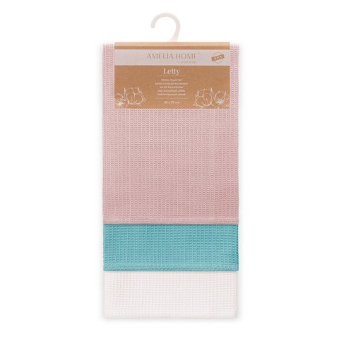 Ręcznik kuchenny LETTY kolor różowy tłoczony motyw klasyczny styl klasyczny 50x70 ameliahome - KIT/AH/LETTY/WAFFLE/TURQ&PINKS/3P