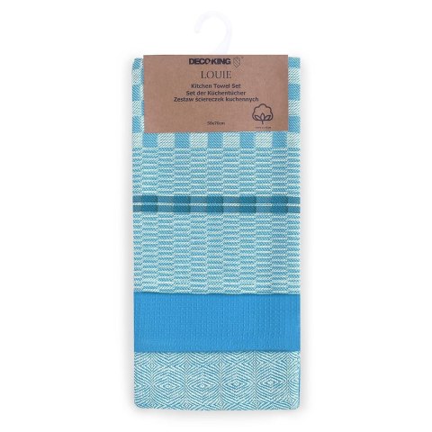 Ręcznik kuchenny LOUIE kolor niebieski gładki motyw klasyczny 50x70 decoking - KIT/LOUIE/BLUE/3PACK/50x70