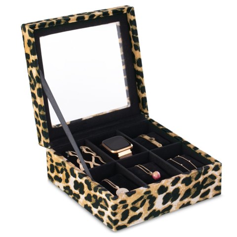 Organizer na biżuterię, kosmetyki GLASEN styl nowoczesny stojący ameliahome - JEWELRYBOX/AH/GLASEN/LEOPARD/18X7