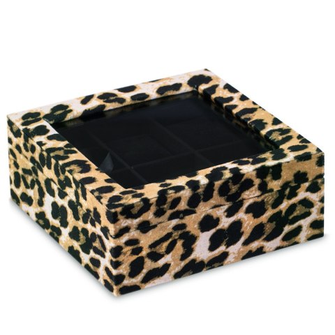 Organizer na biżuterię, kosmetyki GLASEN styl nowoczesny stojący ameliahome - JEWELRYBOX/AH/GLASEN/LEOPARD/18X7