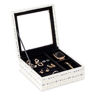 Organizer na biżuterię, kosmetyki MASCA styl boho stojący ameliahome - JEWELRYBOX/AH/MASCA/CREAM+BLACK/18X6,5