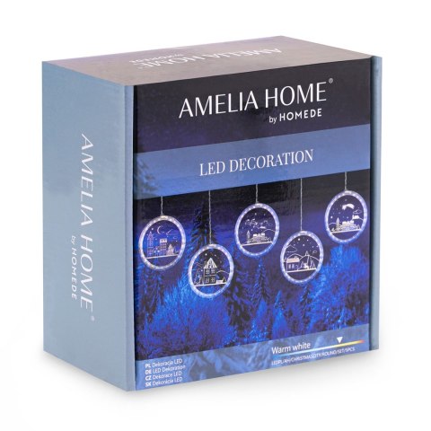 Dekoracja świąteczna CHRISTMAS CITY  transparentny do wewnątrz ameliahome - LEDPL/AH/CHRISTMASCITY/ROUND/SET/5PCS