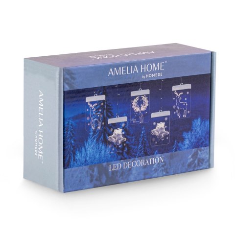 Dekoracja świąteczna REINDEERS MESS  transparentny do wewnątrz ameliahome - LEDPL/AH/REINDEERSMESS/RECT/SET/5PCS