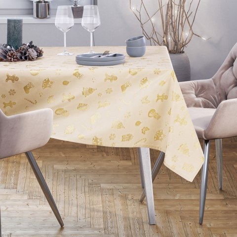 Obrus CHRISTMAS STORY kolor żółty drukowany motyw świąteczny 140x180 prostokąt ameliahome - TCLOTH/AH/CHRISTMASSTORY/HMD/GOLD/14