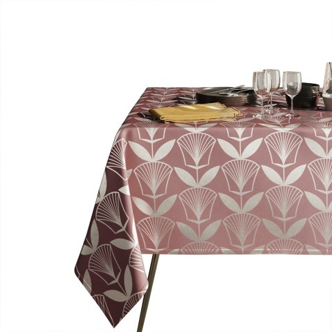 Obrus FLORIS kolor różowy motyw roślinny 140x250 prostokąt ameliahome - TCLOTH/AH/OXFORD/FLORIS/ROSE/140x250