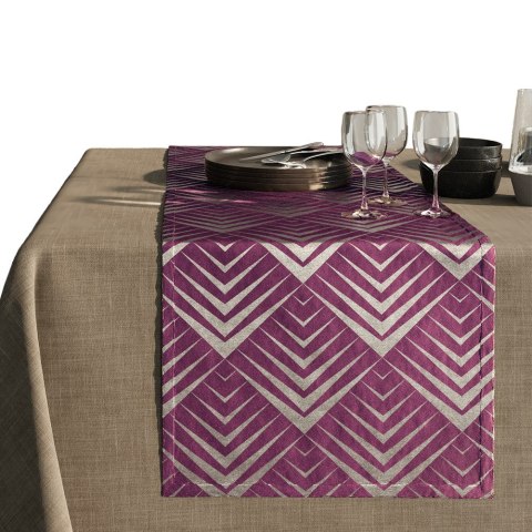 Obrus PIRAMIDES kolor fioletowy drukowany motyw geometryczny 140x300 prostokąt ameliahome - TCLOTH/AH/OXFORD/PIRAMIDES/PLUM/140x