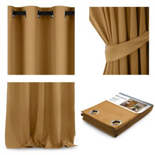 Zasłona BLACKOUT kolor musztardowy  przelotki srebrne  140x270 ameliahome - CURT/AH/BLACKOUT/EYELETS/MUSTA