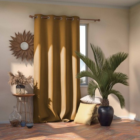 Zasłona BLACKOUT kolor musztardowy  przelotki srebrne  140x270 ameliahome - CURT/AH/BLACKOUT/EYELETS/MUSTA