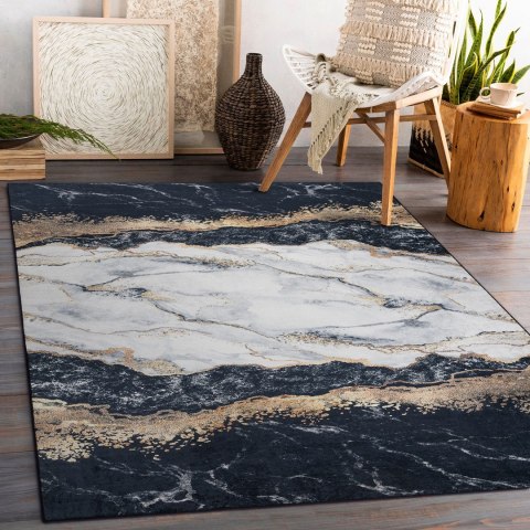Dywan krótkowłosy ARLEN MARBLE1  czarny motyw glamour styl glamour 80x150 hakano - RUG/LU/ARLEN/MARBLE1/BLACK/80x150