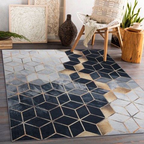 Dywan krótkowłosy ARLEN CUBE2  czarny motyw geometryczny styl nowoczesny 80x150 hakano - RUG/LU/ARLEN/CUBE2/BLACK+GOLD/80x