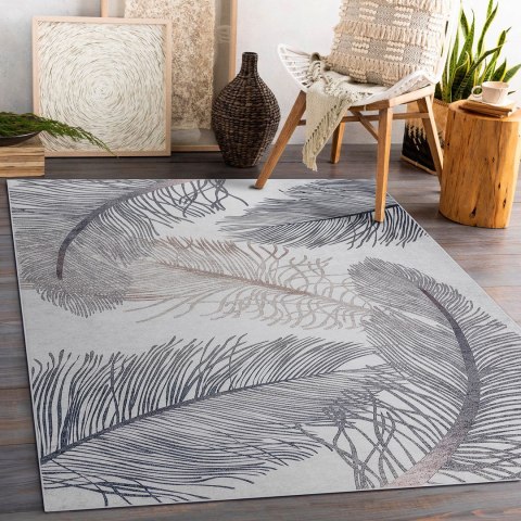 Dywan krótkowłosy ARLEN FEATHERS  niebieski motyw zwierzęcy styl boho 120x170 hakano - RUG/LU/ARLEN/FEATHERS/BEIGE/120x170