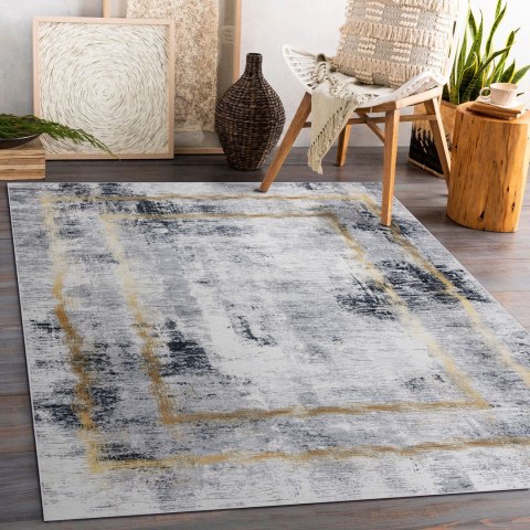 Dywan krótkowłosy ARLEN FRAME2  szary styl glamour 80x150 hakano - RUG/LU/ARLEN/FRAME2/GREY+GOLD/80x150