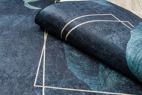 Dywan krótkowłosy ARLEN LEAVES  granatowy motyw glamour styl tropikalny 160x220 hakano - RUG/LU/ARLEN/LEAVES/BLUE/160x220