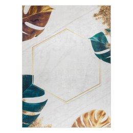 Dywan krótkowłosy ARLEN LEAVES1  biały motyw glamour styl tropikalny 120x170 hakano - RUG/LU/ARLEN/LEAVES1/WHITE+GOLD/120x