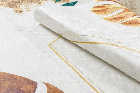 Dywan krótkowłosy ARLEN LEAVES1  biały motyw glamour styl tropikalny 120x170 hakano - RUG/LU/ARLEN/LEAVES1/WHITE+GOLD/120x